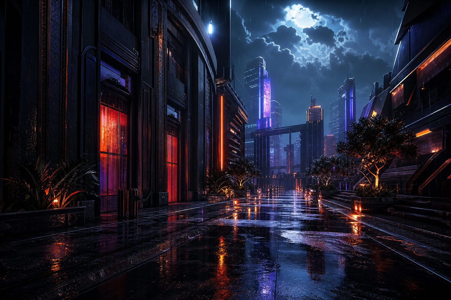 Rainy Neon Alley With Reflections Architecture Wallpaper  4 4K
