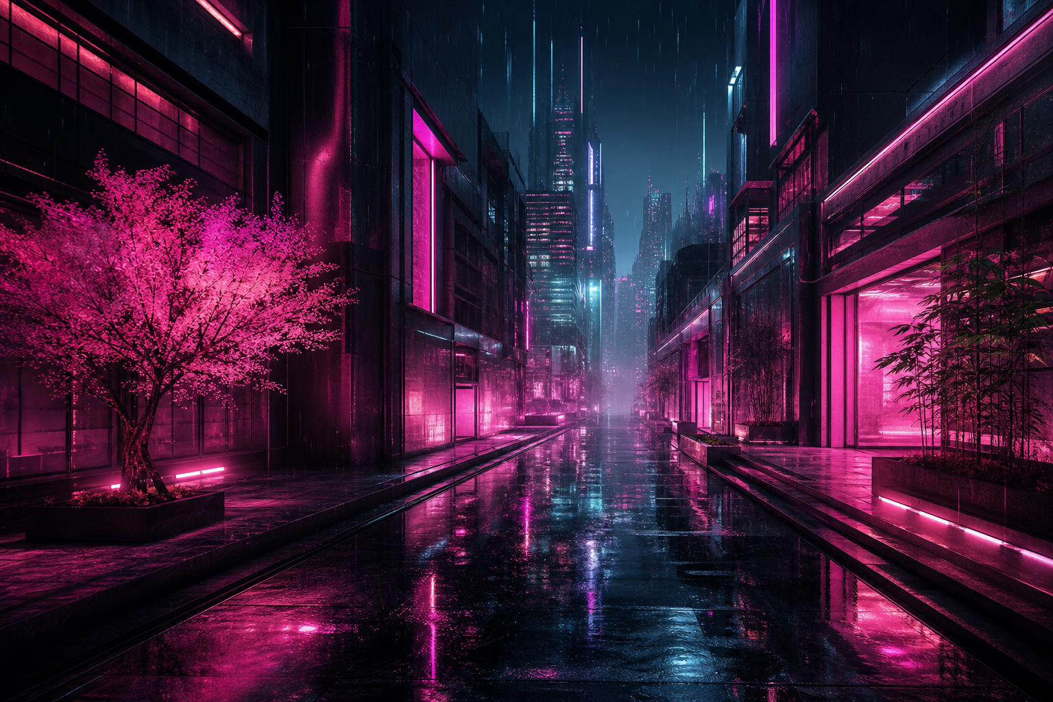 Rainy Neon Alley With Reflections Architecture Wallpaper  4 4K