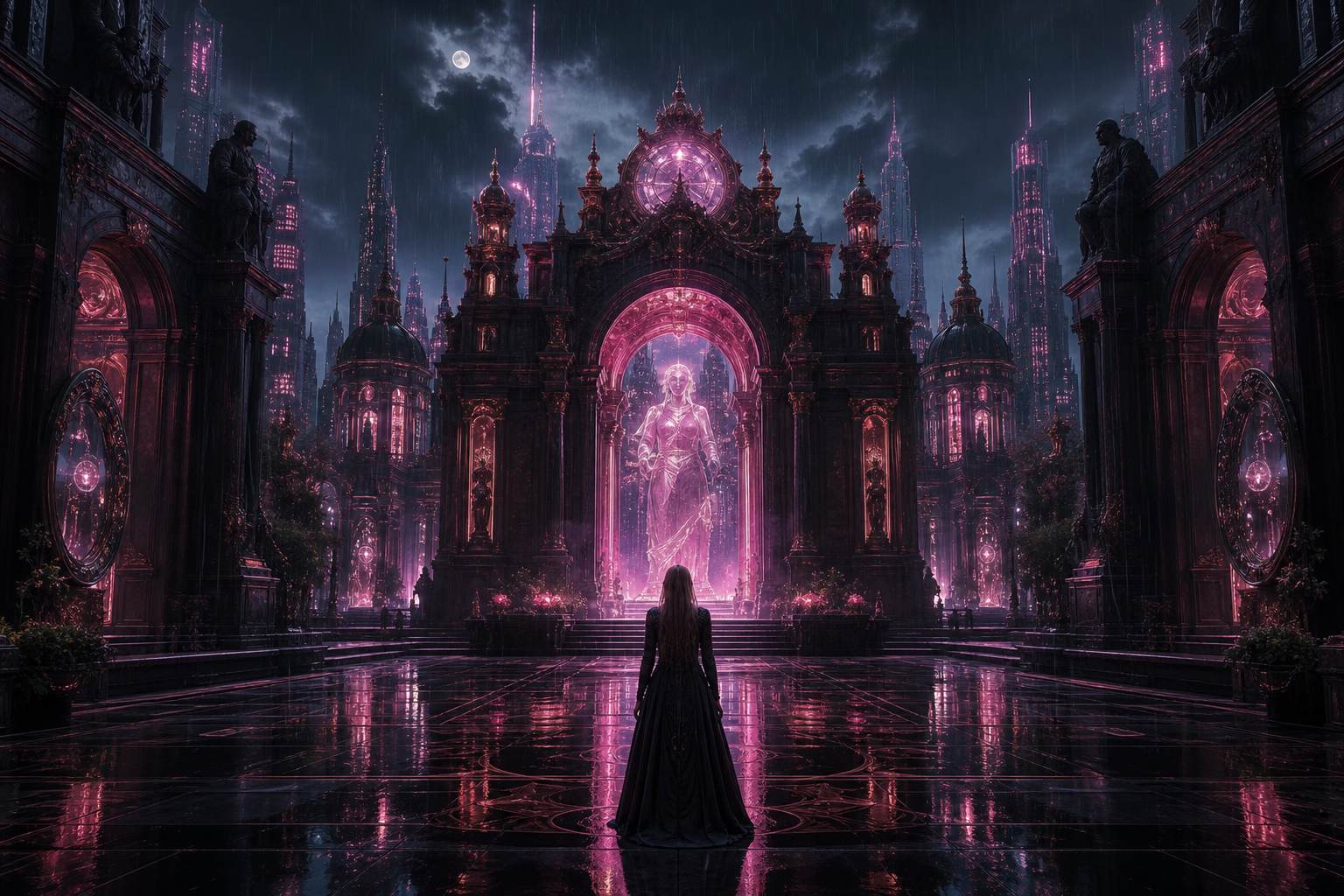 Rainy Neon Alley With Reflections Art Wallpaper  4 4K