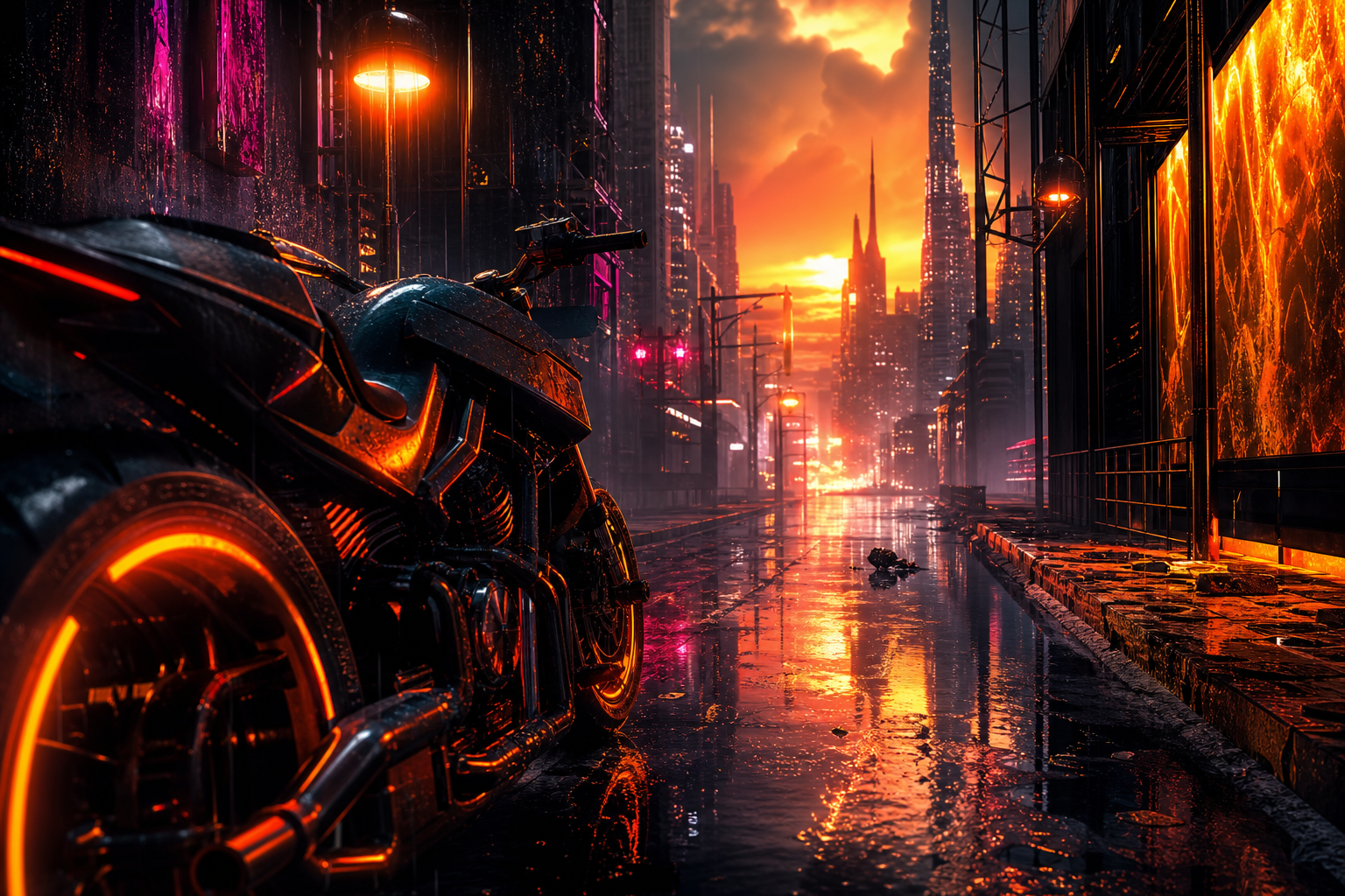 Rainy Neon Alley With Reflections Cyberpunk Wallpaper  4 4K