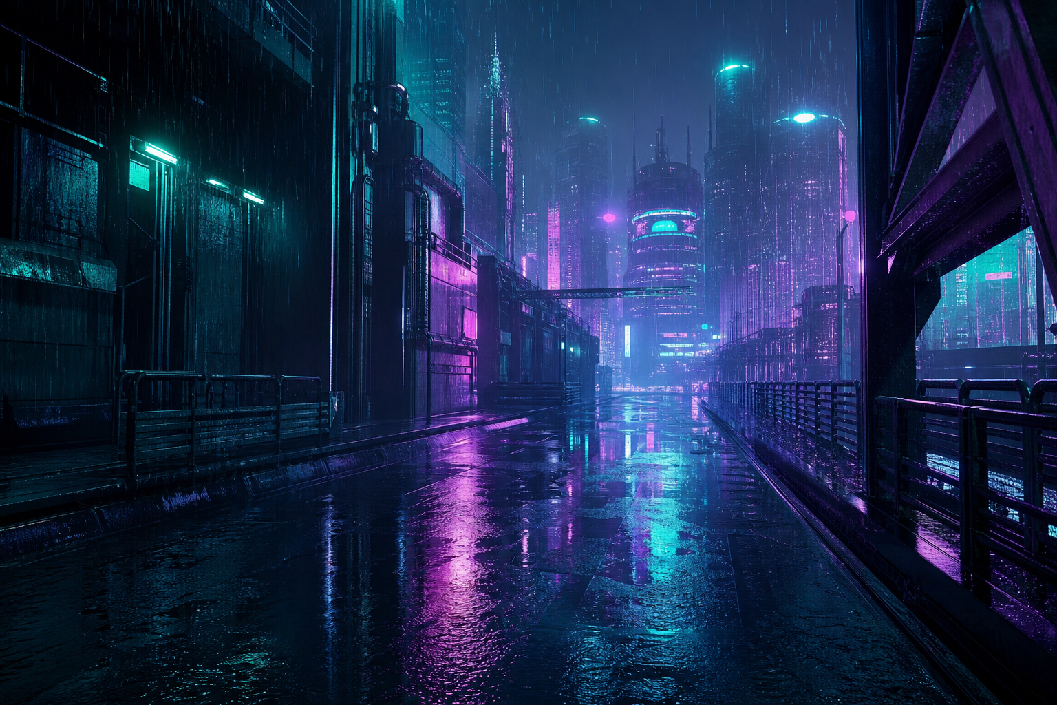 Rainy Neon Alley With Reflections Cyberpunk Wallpaper  4 4K