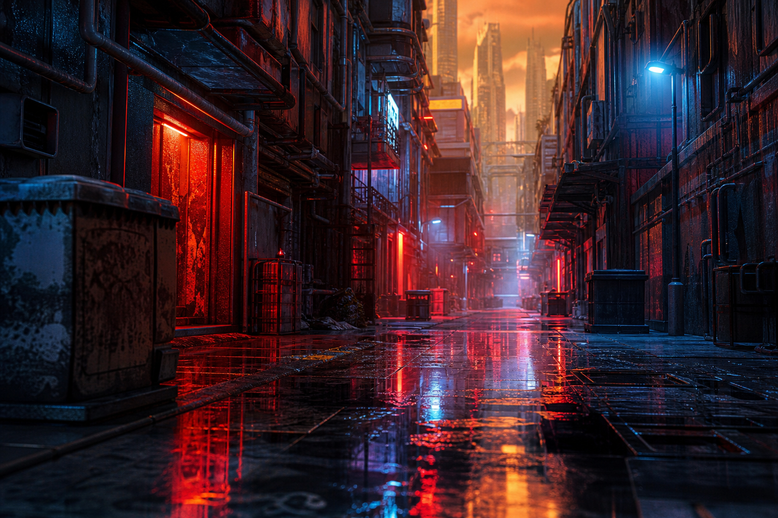Rainy Neon Alley With Reflections Cyberpunk Wallpaper  4 4K
