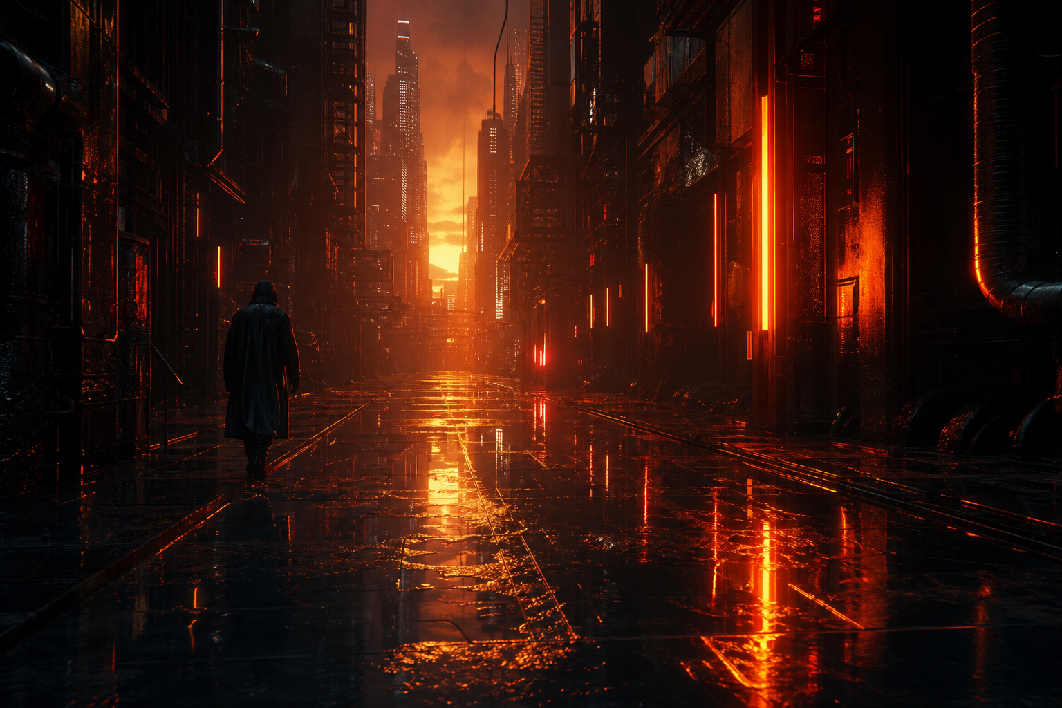 Rainy Neon Alley With Reflections Cyberpunk Wallpaper  4 4K