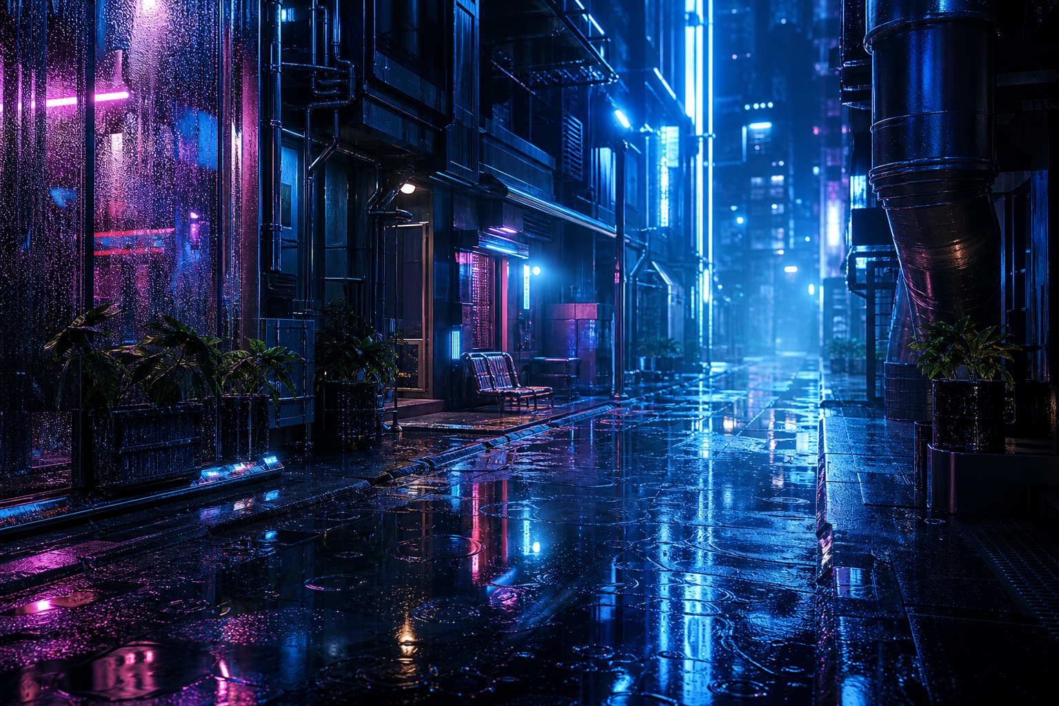 Rainy Neon Alley With Reflections Cyberpunk Wallpaper  4 4K