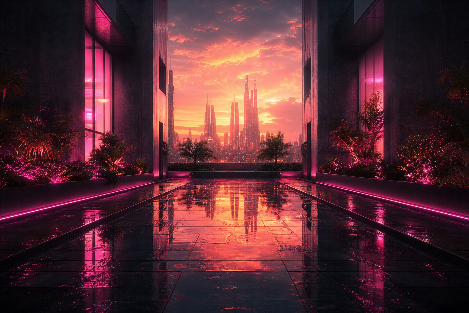 Rainy Neon Alley With Reflections Cyberpunk Wallpaper  4 4K