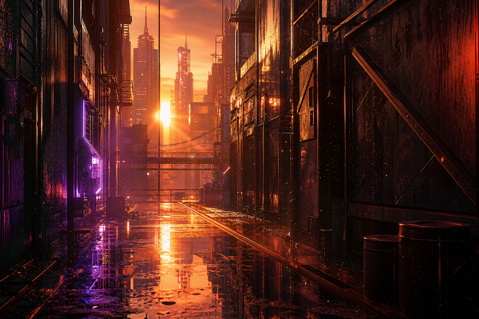 Rainy Neon Alley With Reflections Cyberpunk Wallpaper  4 4K