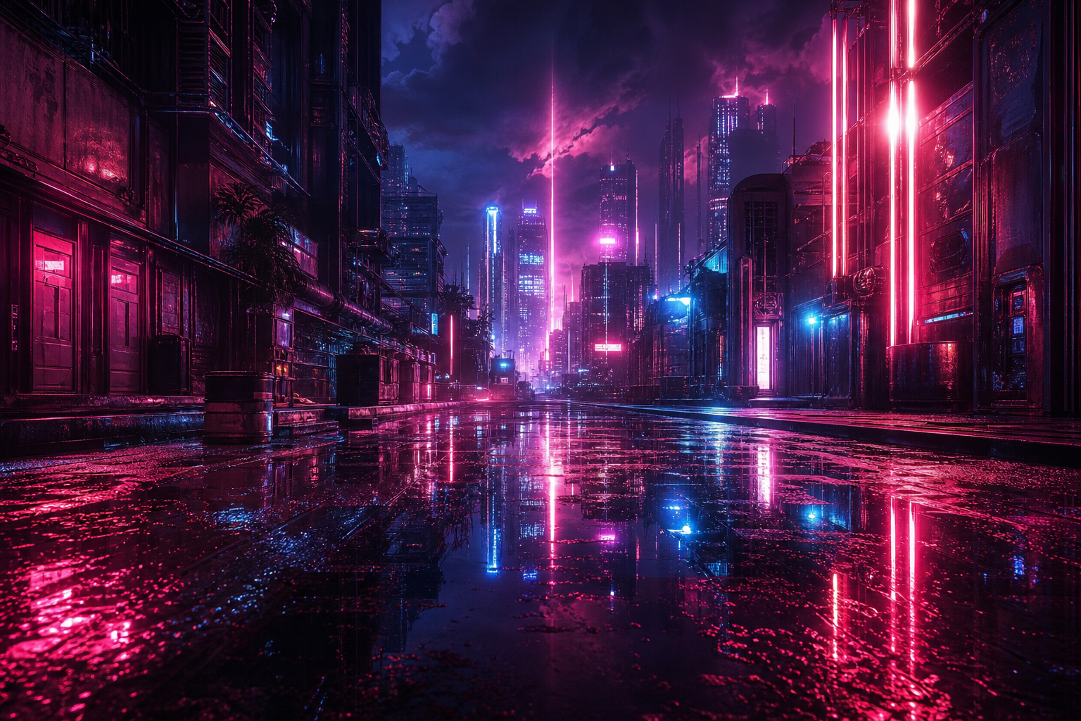 Rainy Neon Alley With Reflections Cyberpunk Wallpaper  4 4K