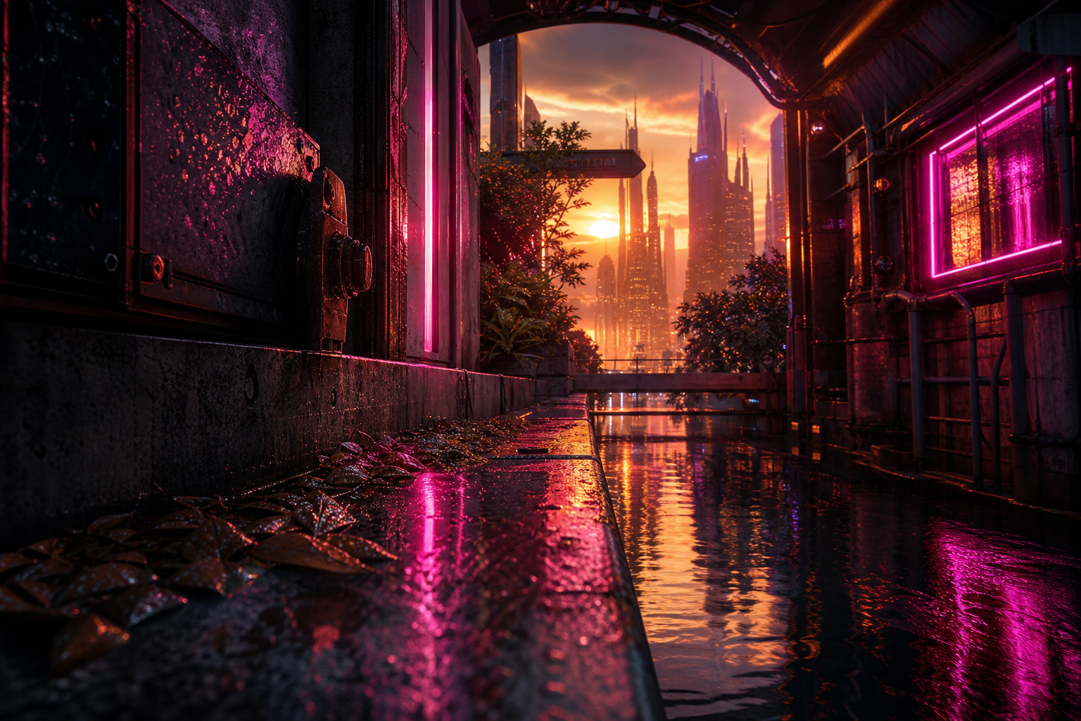 Rainy Neon Alley With Reflections Cyberpunk Wallpaper  4 4K