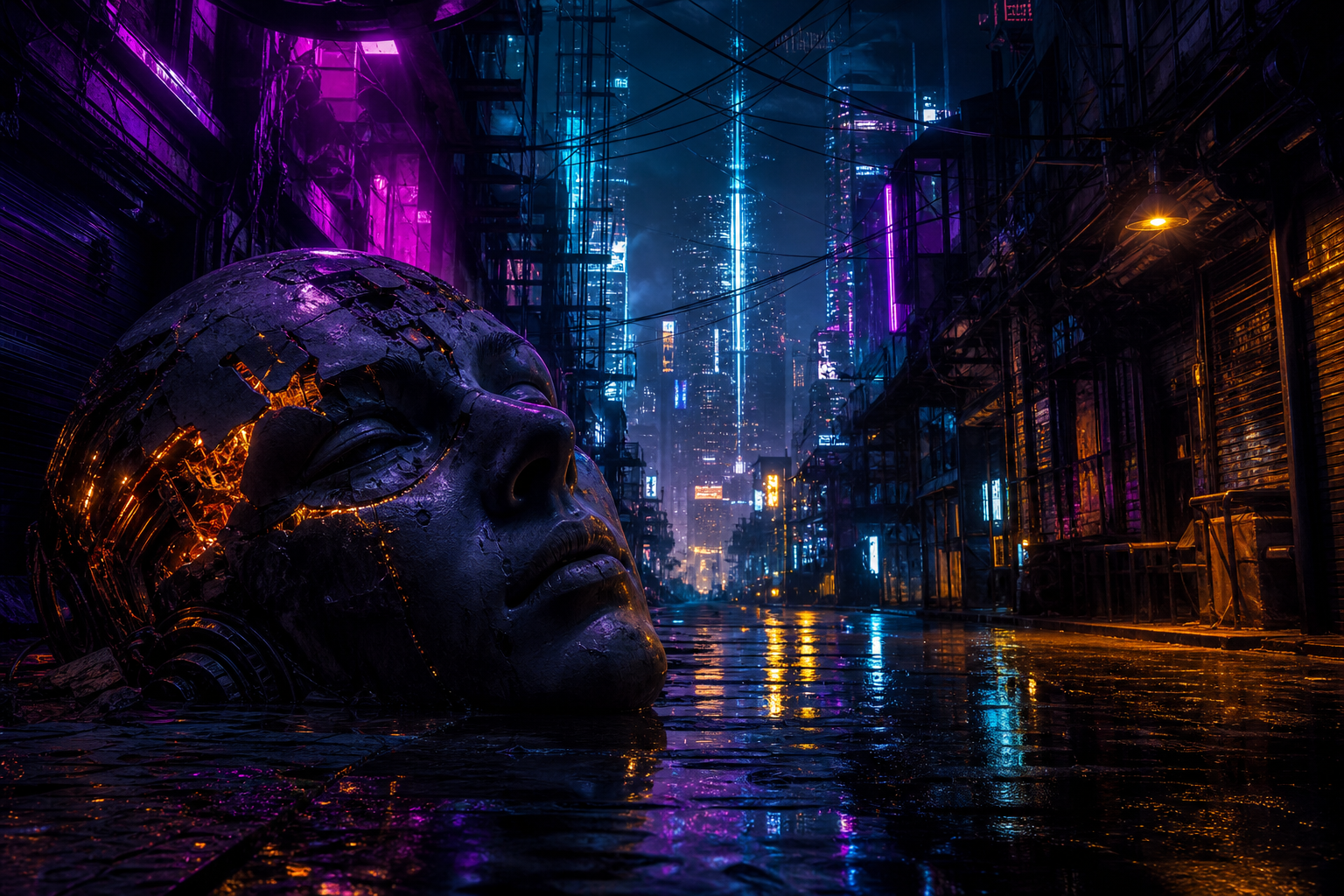 Rainy Neon Alley With Reflections Cyberpunk Wallpaper  4 4K