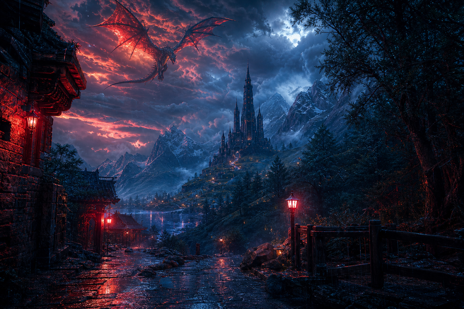 Rainy Neon Alley With Reflections Fantasy Wallpaper  4 4K