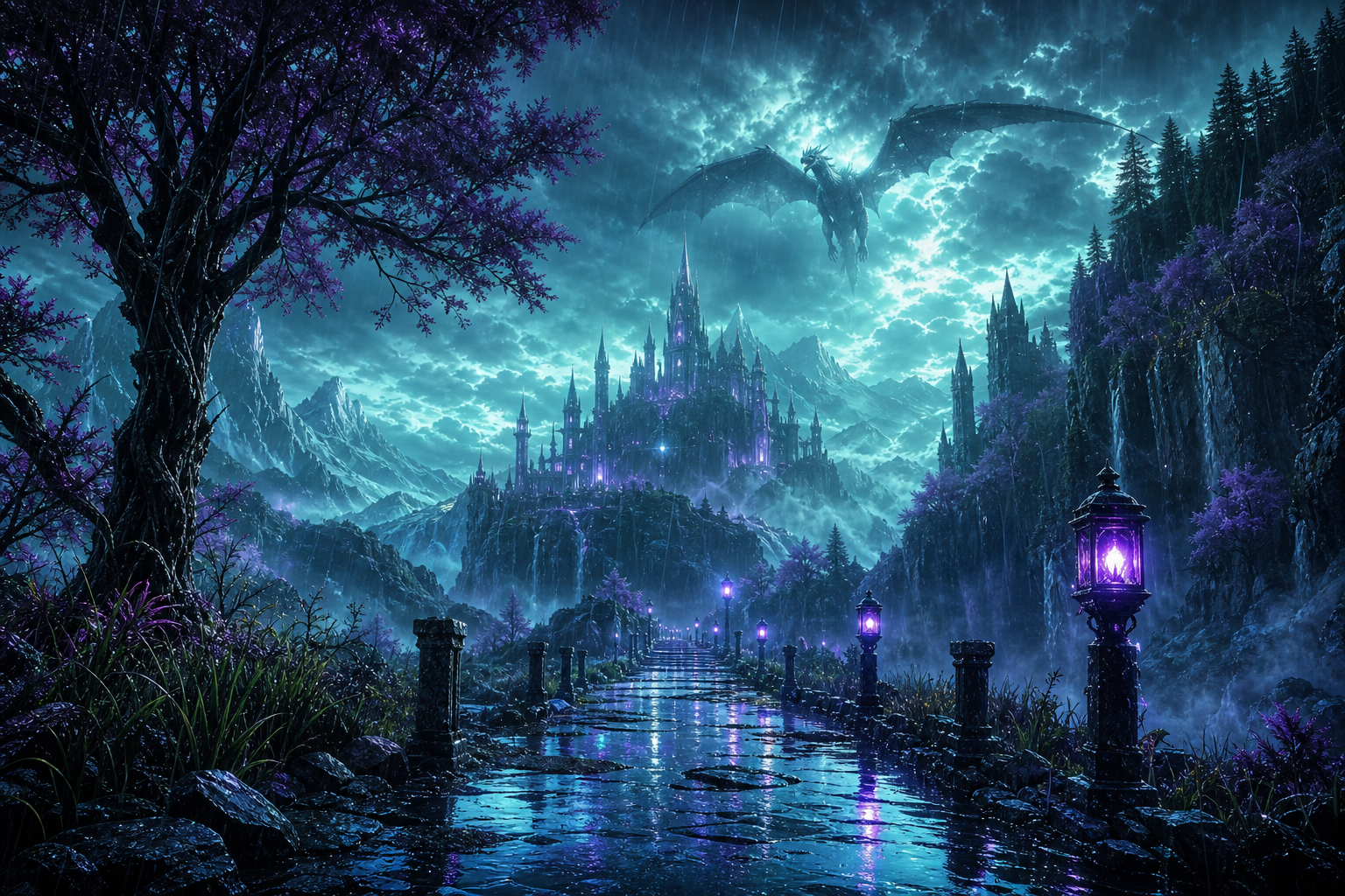Rainy Neon Alley With Reflections Fantasy Wallpaper  4 4K