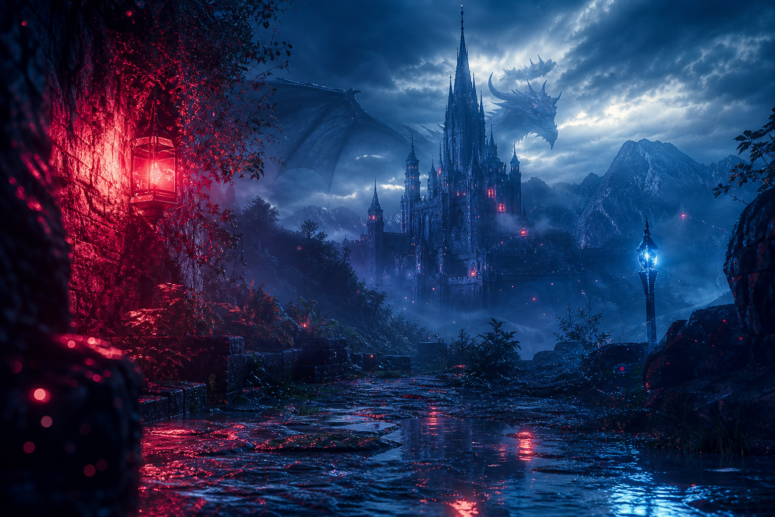 Rainy Neon Alley With Reflections Fantasy Wallpaper  4 4K