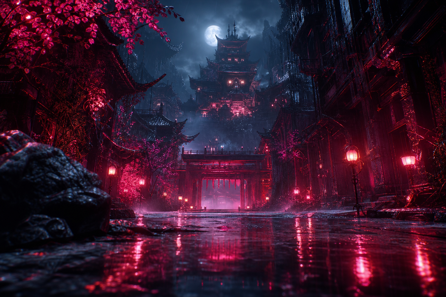 Rainy Neon Alley With Reflections Fantasy Wallpaper  4 4K