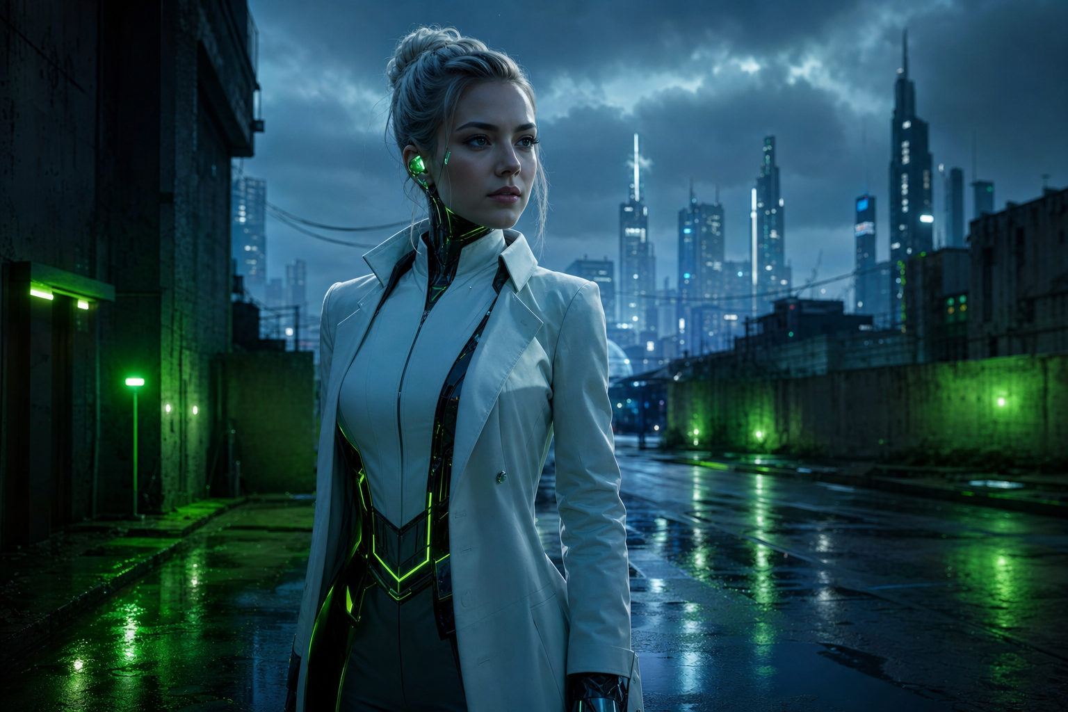 Rainy Neon Alley With Reflections Female-Androids Wallpaper  4 4K