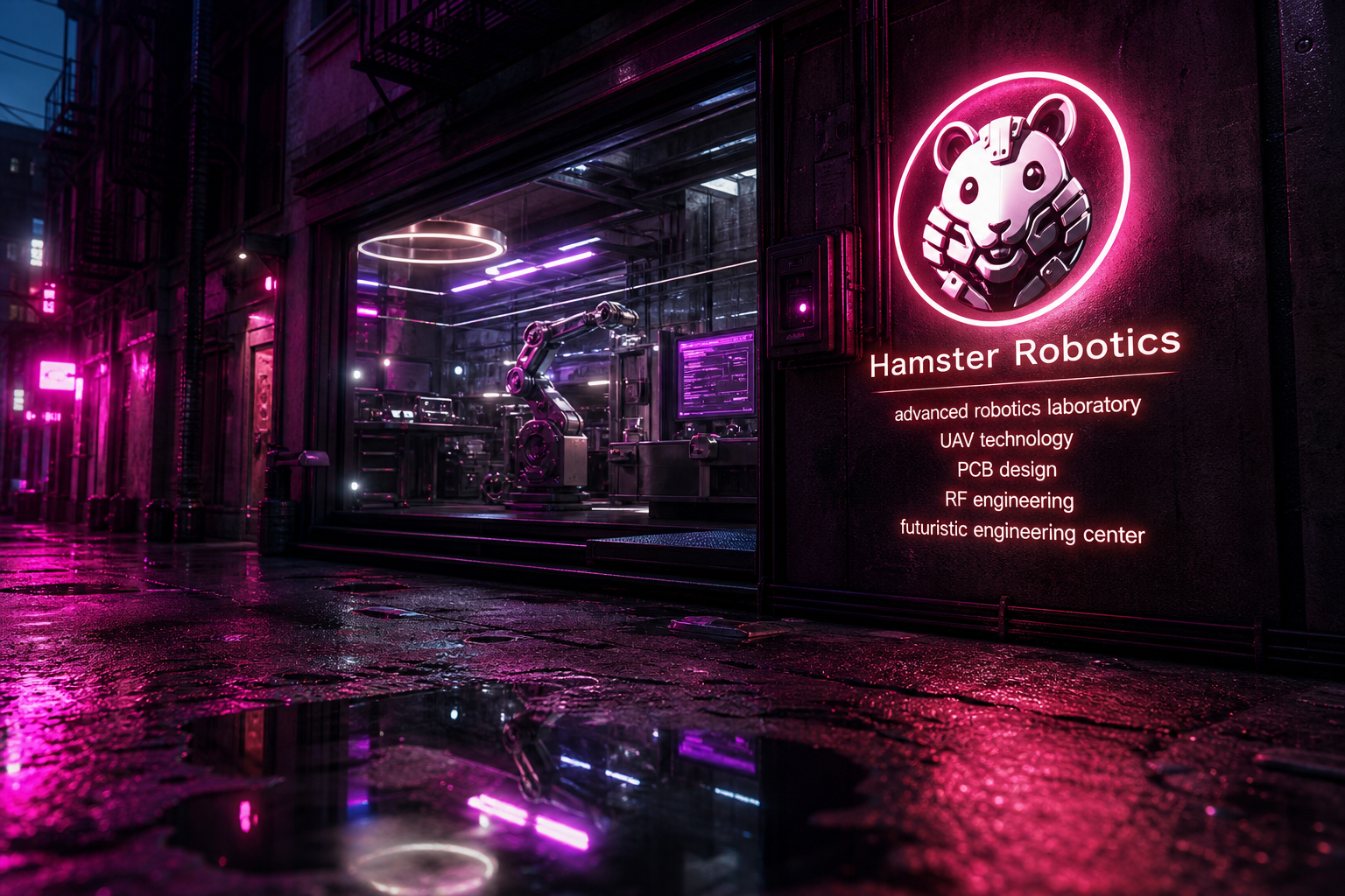 Rainy Neon Alley With Reflections Hamster-Robotics Wallpaper  4 4K