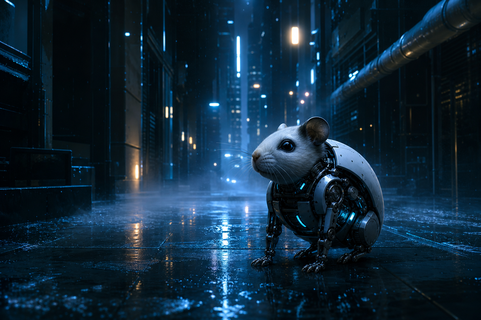 Rainy Neon Alley With Reflections Hamster-Robotics Wallpaper  4 4K