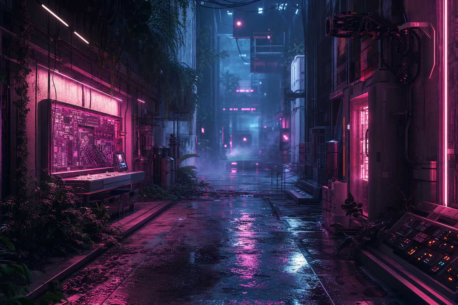 Rainy Neon Alley With Reflections Hamster-Robotics Wallpaper  4 4K