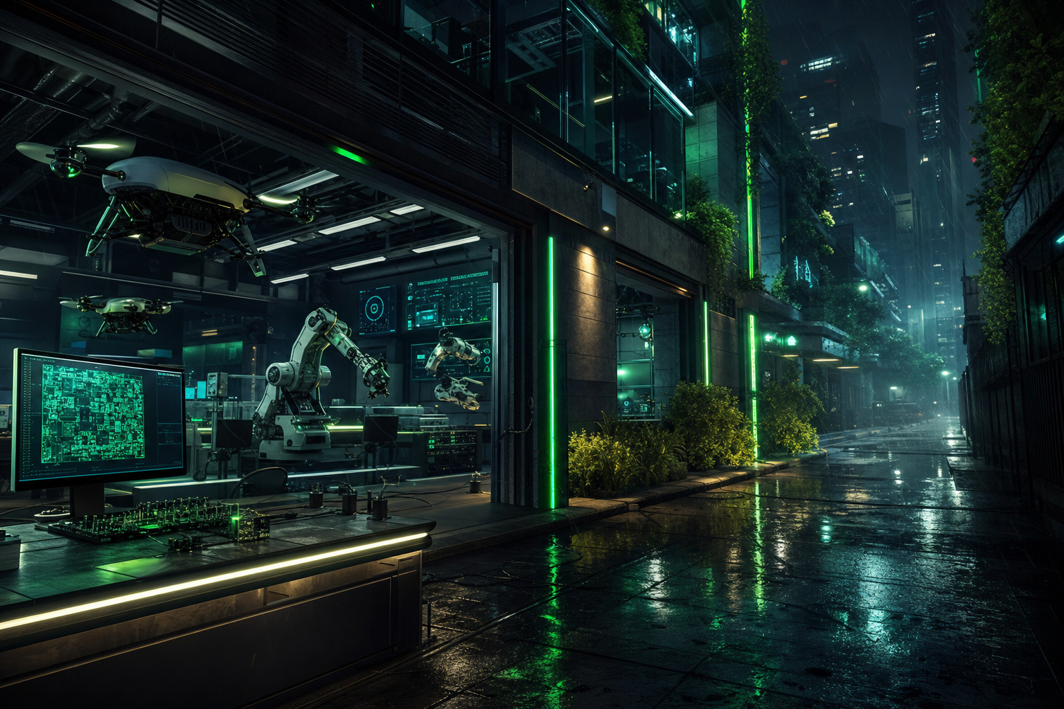 Rainy Neon Alley With Reflections Hamster Robotics Wallpaper 4 4K 11 4K Hamster Robotics Wallpaper
