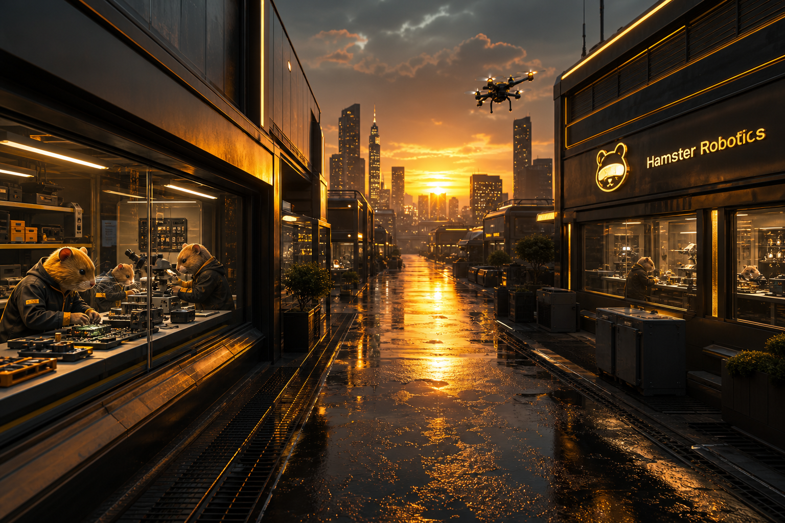Rainy Neon Alley With Reflections Hamster-Robotics Wallpaper  4 4K