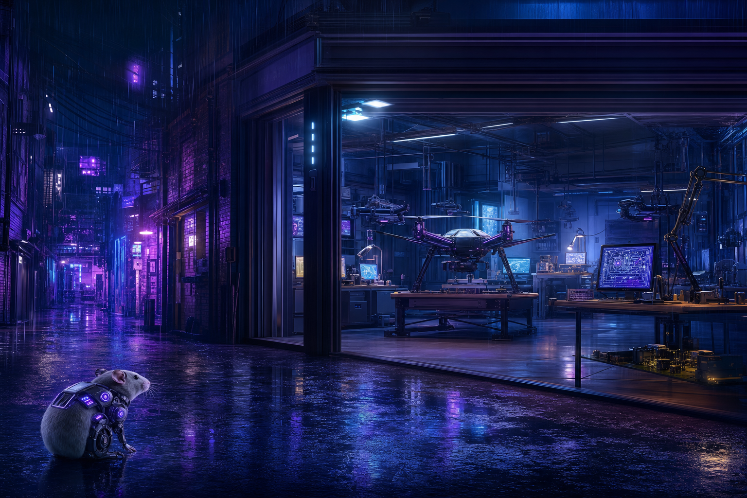 Rainy Neon Alley With Reflections Hamster-Robotics Wallpaper  4 4K
