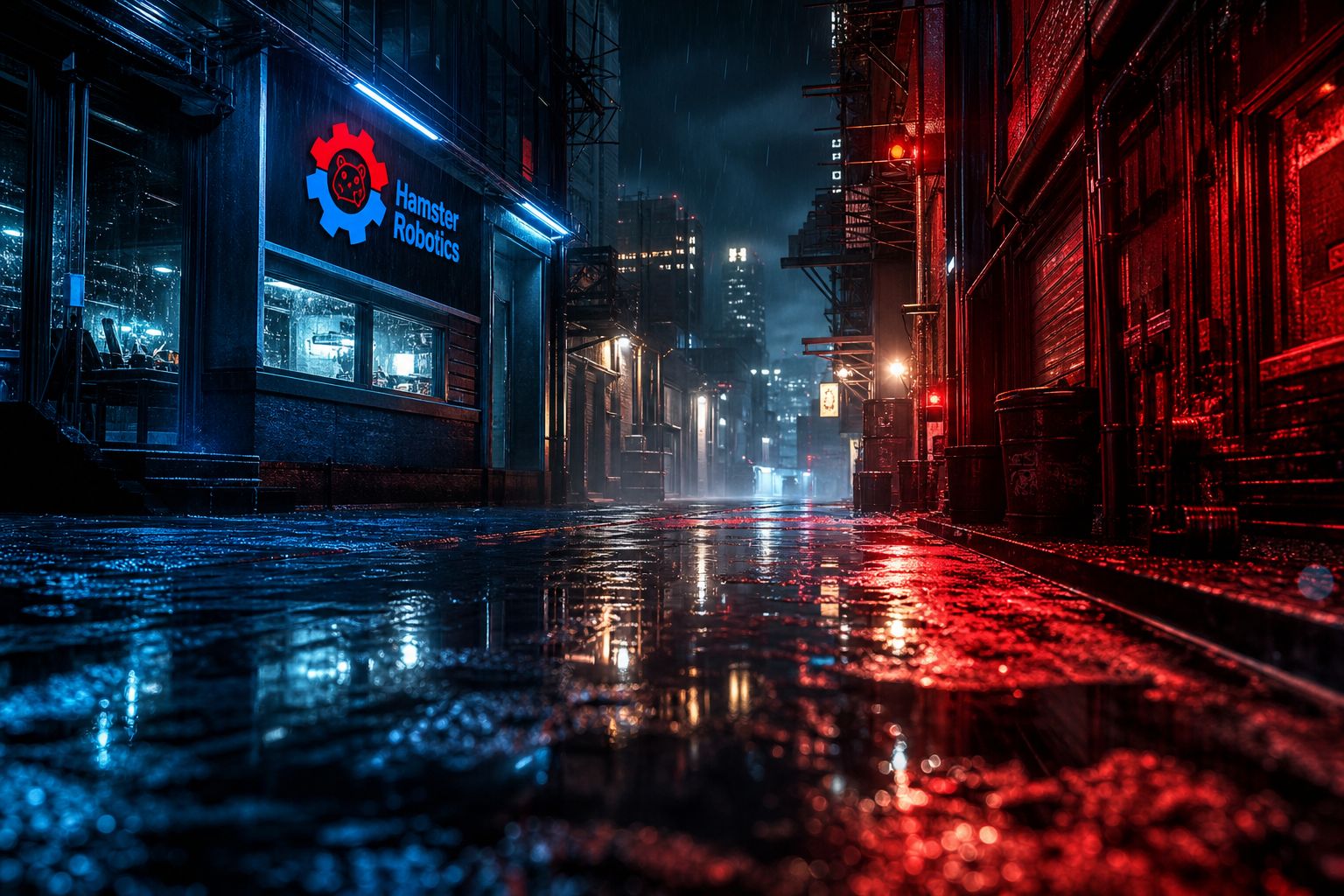 Rainy Neon Alley With Reflections Hamster-Robotics Wallpaper  4 4K