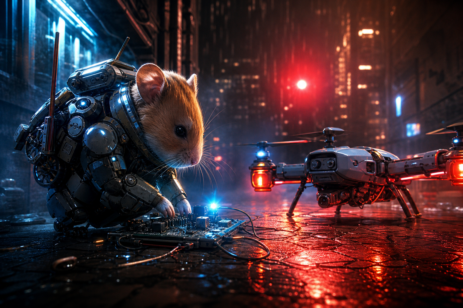 Rainy Neon Alley With Reflections Hamster-Robotics Wallpaper  4 4K