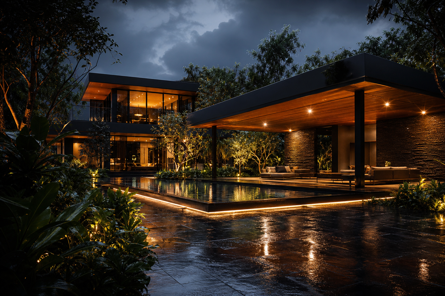 Rainy Neon Alley With Reflections House-Design Wallpaper  4 4K