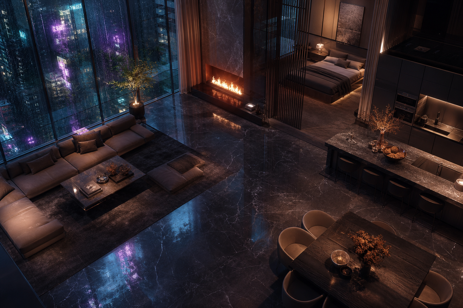 Rainy Neon Alley With Reflections Interior-Design Wallpaper  4 4K