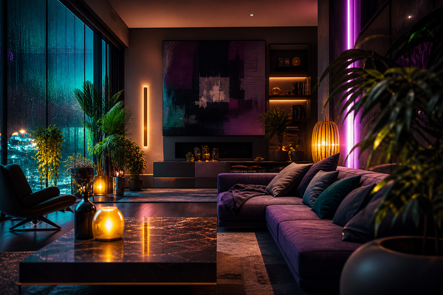 Rainy Neon Alley With Reflections Living-Room-Design Wallpaper  20 4K