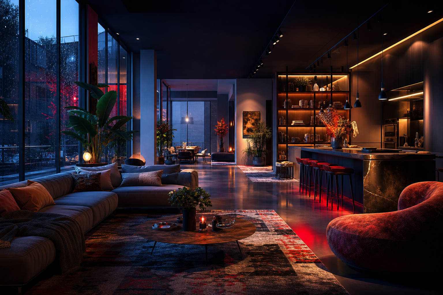 Rainy Neon Alley With Reflections Living-Room-Design Wallpaper  4 4K