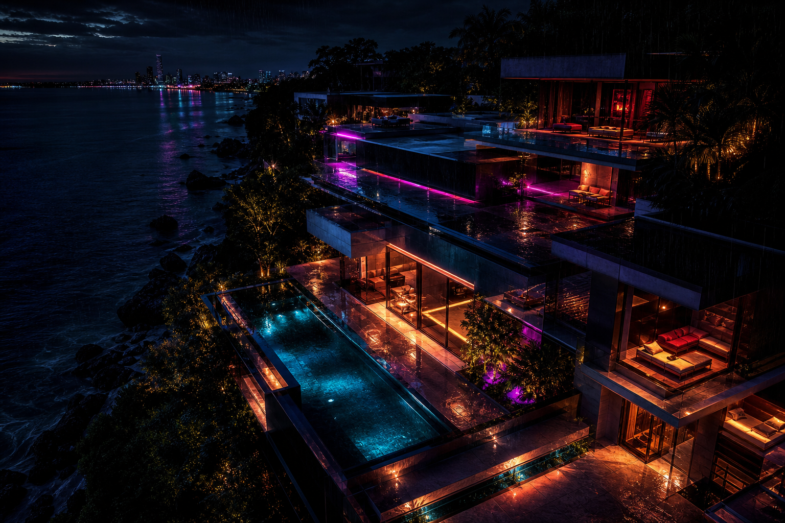 Rainy Neon Alley With Reflections Luxury-Villas Wallpaper  4 4K