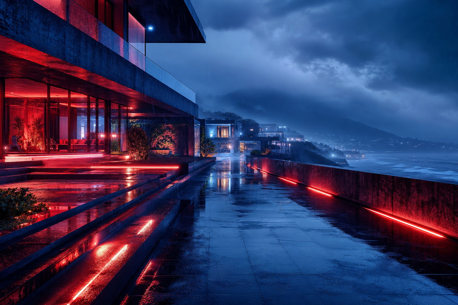 Rainy Neon Alley With Reflections Luxury-Villas Wallpaper  4 4K