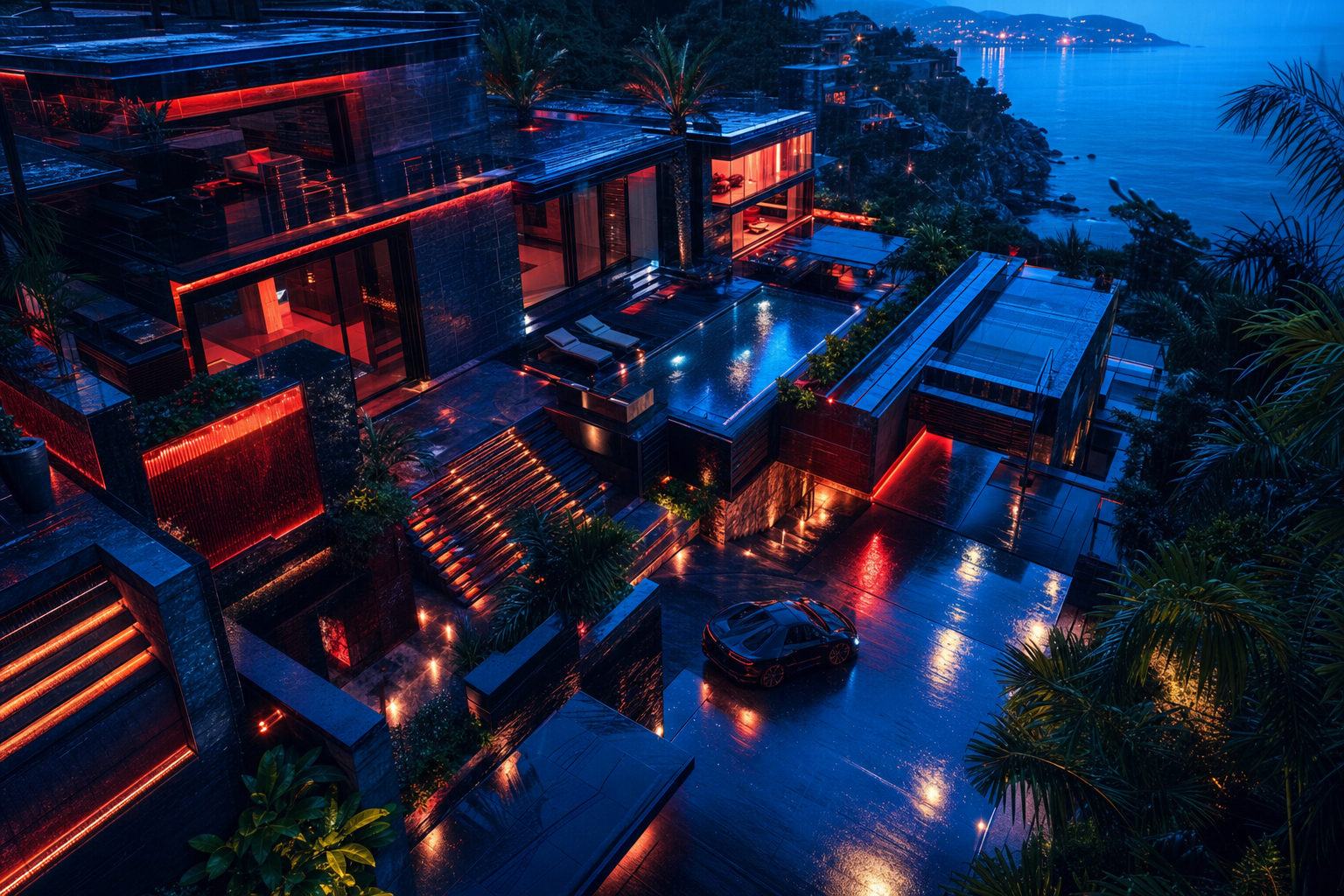 Rainy Neon Alley With Reflections Luxury-Villas Wallpaper  4 4K