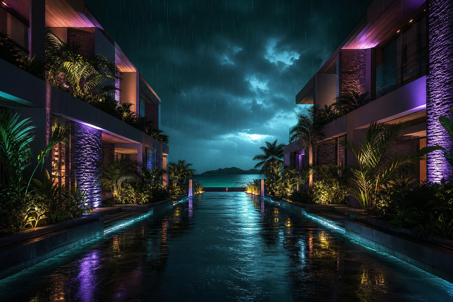 Rainy Neon Alley With Reflections Luxury Villas Wallpaper 4 4K 14 4K Luxury Villas Wallpaper