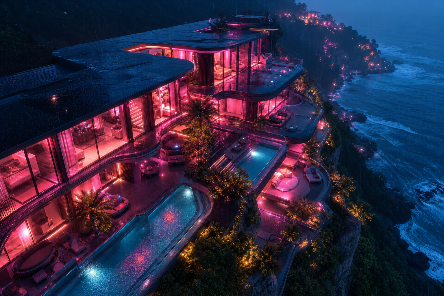 Rainy Neon Alley With Reflections Luxury-Villas Wallpaper  4 4K