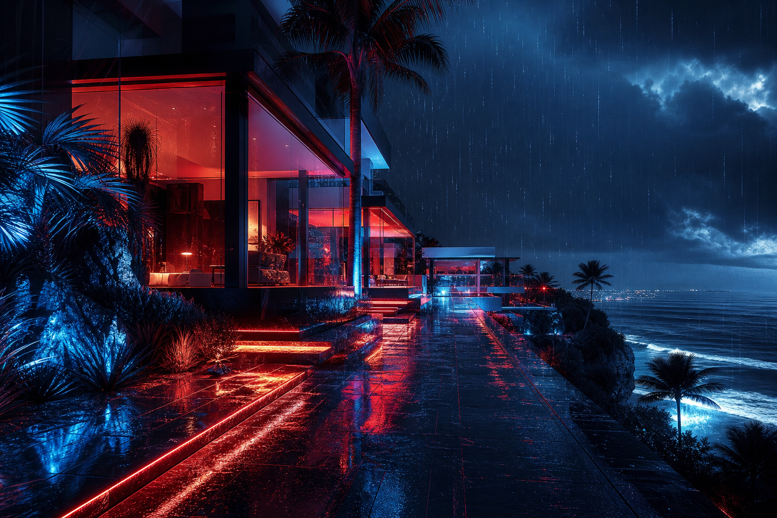 Rainy Neon Alley With Reflections Luxury-Villas Wallpaper  4 4K