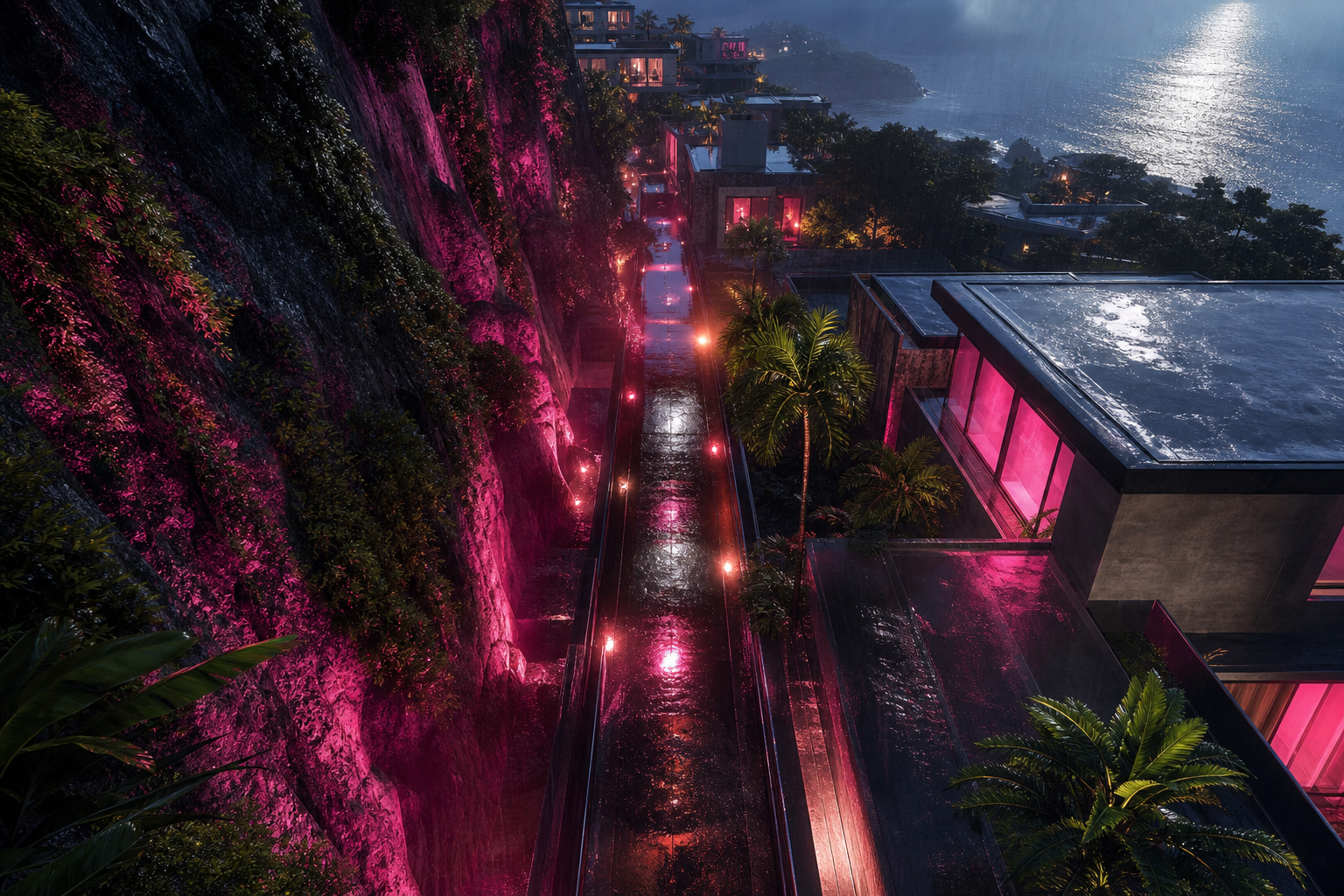 Rainy Neon Alley With Reflections Luxury-Villas Wallpaper  4 4K