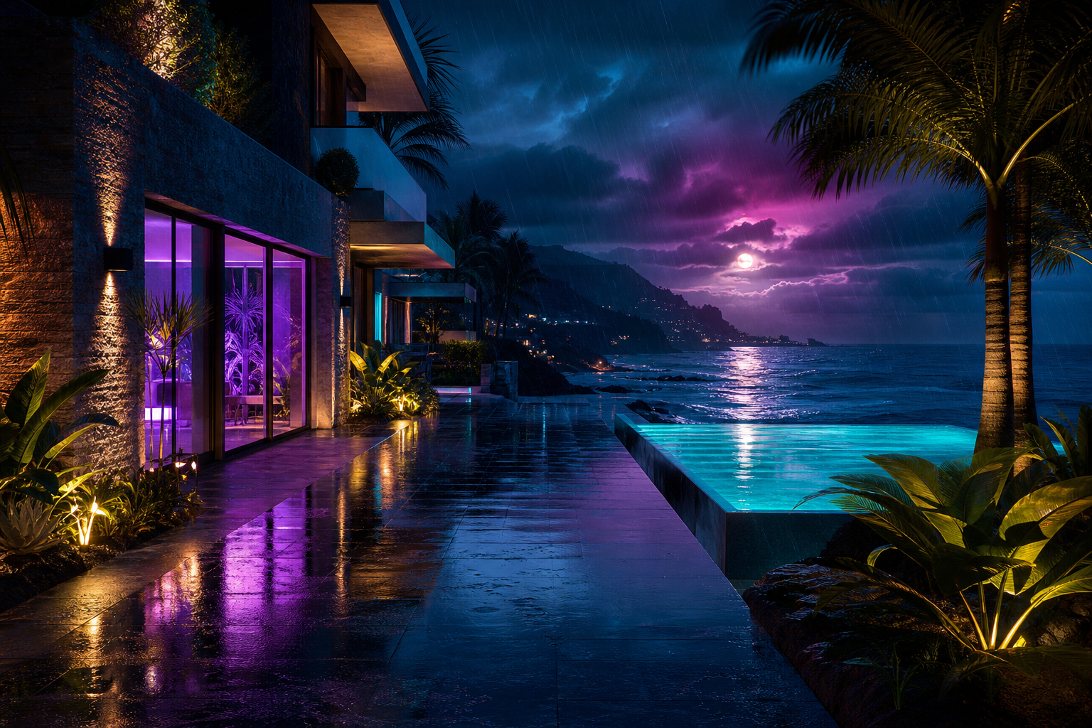 Rainy Neon Alley With Reflections Luxury-Villas Wallpaper  4 4K