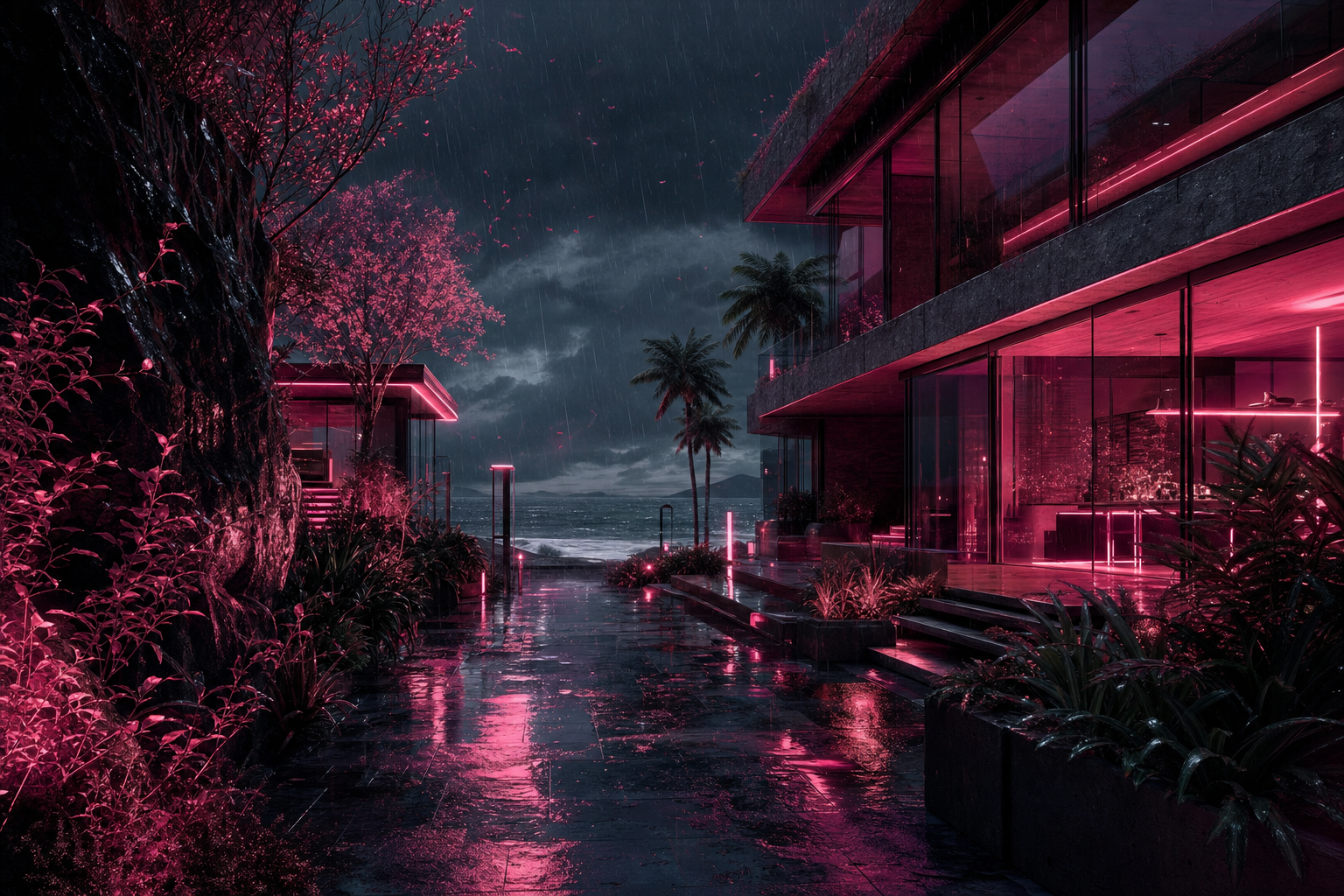 Rainy Neon Alley With Reflections Luxury-Villas Wallpaper  4 4K