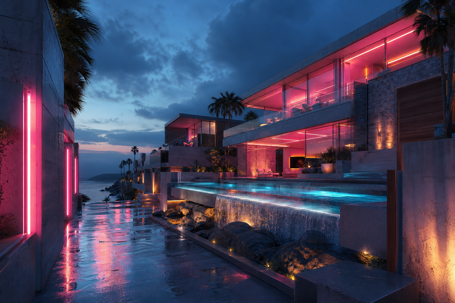Rainy Neon Alley With Reflections Luxury-Villas Wallpaper  4 4K