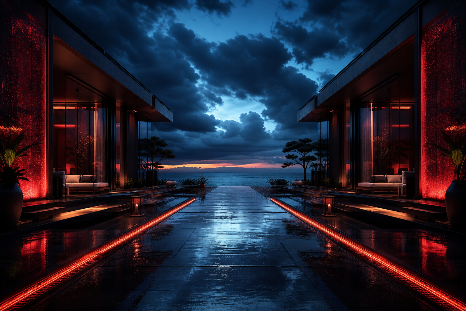 Rainy Neon Alley With Reflections Luxury-Villas Wallpaper  4 4K