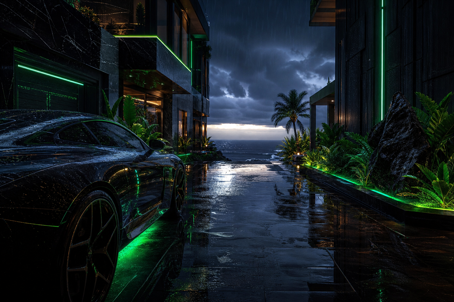 Rainy Neon Alley With Reflections Luxury-Villas Wallpaper  4 4K