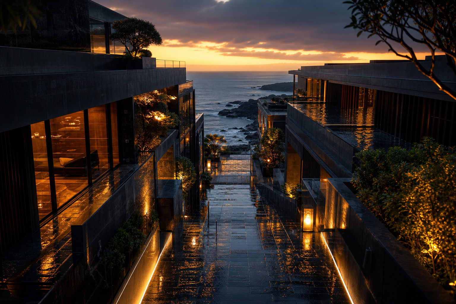 Rainy Neon Alley With Reflections Luxury-Villas Wallpaper  4 4K