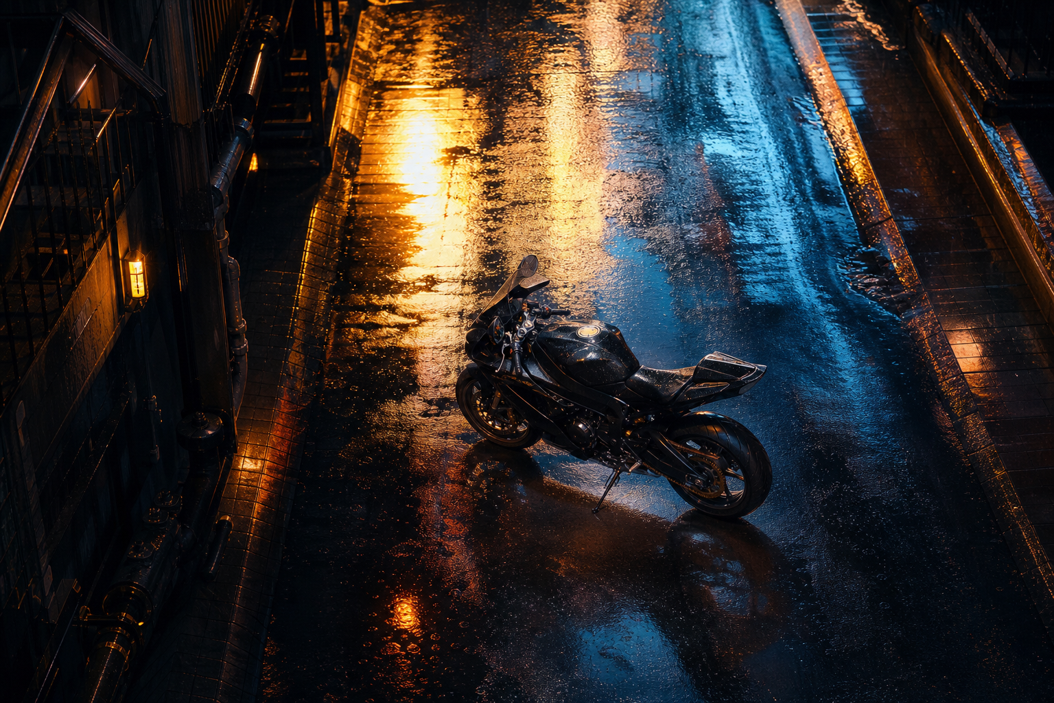 Rainy Neon Alley With Reflections Motorcycles Wallpaper  4 4K