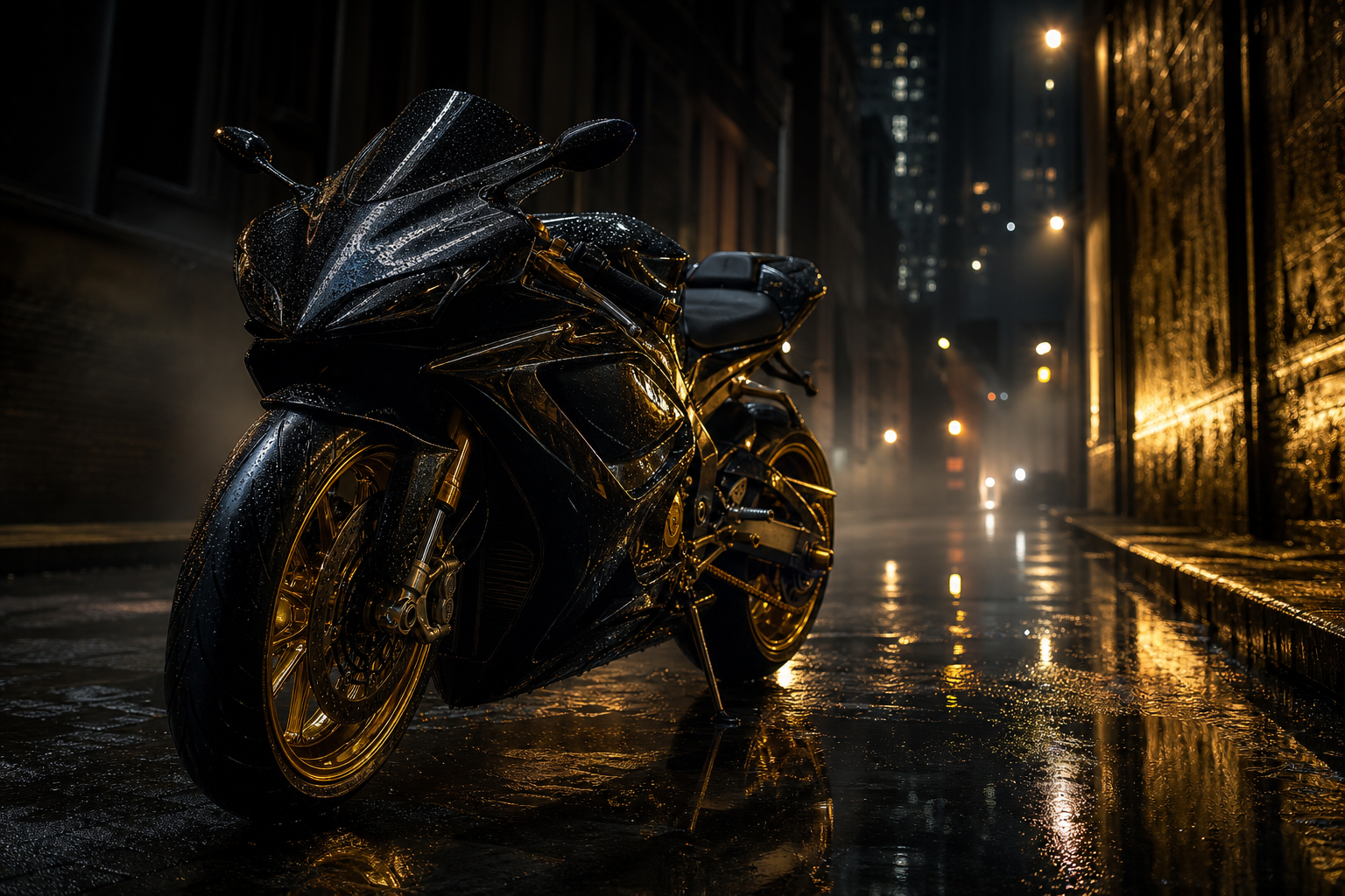Rainy Neon Alley With Reflections Motorcycles Wallpaper  4 4K