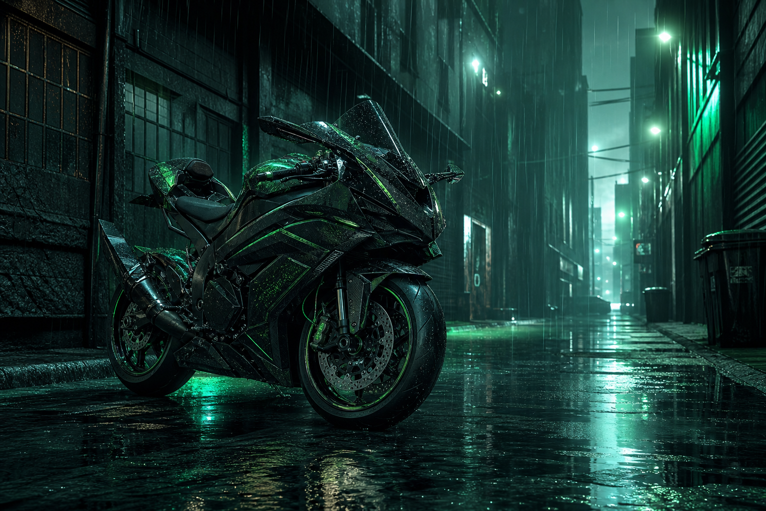 Rainy Neon Alley With Reflections Motorcycles Wallpaper  4 4K