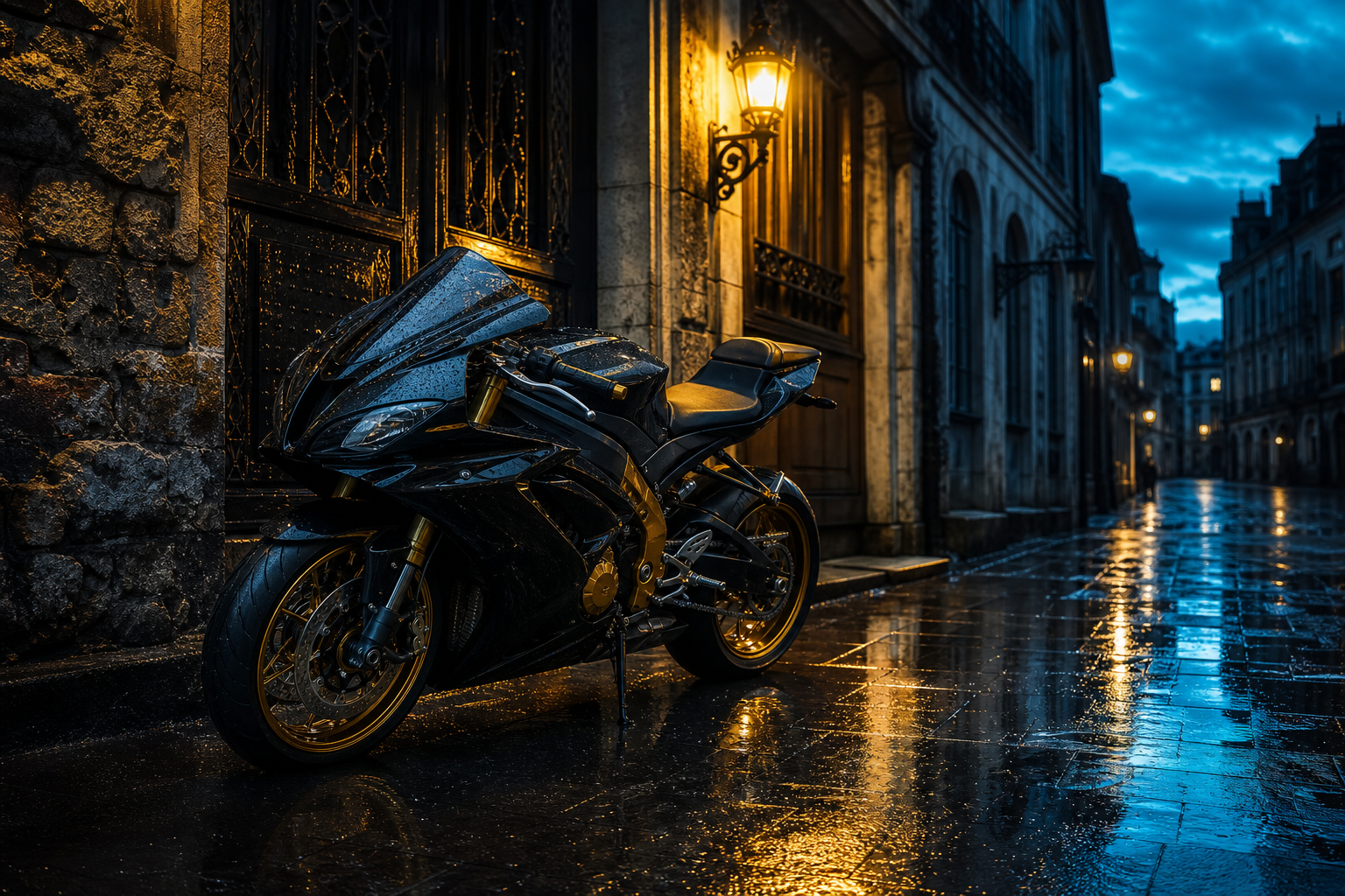 Rainy Neon Alley With Reflections Motorcycles Wallpaper  4 4K