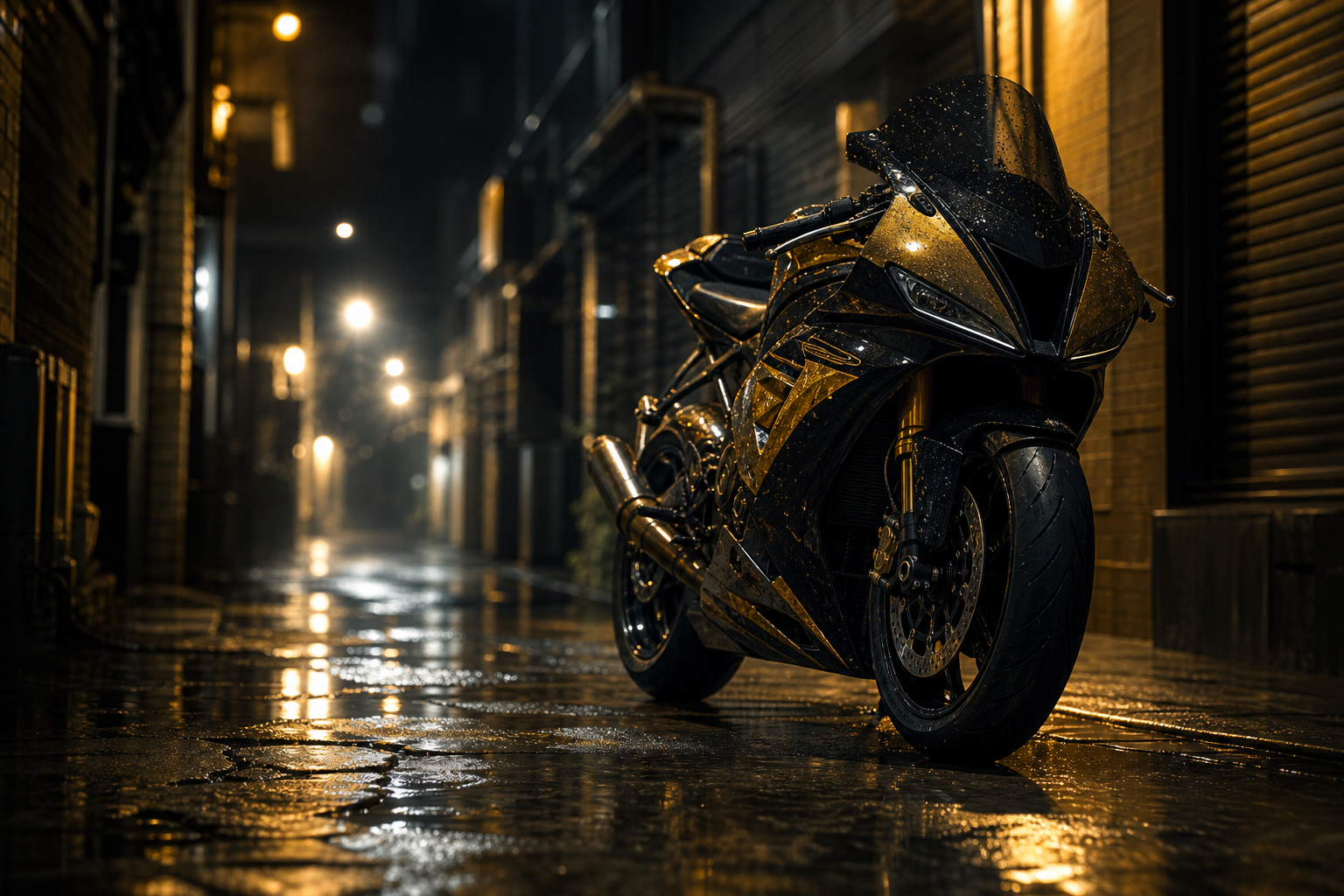 Rainy Neon Alley With Reflections Motorcycles Wallpaper  4 4K