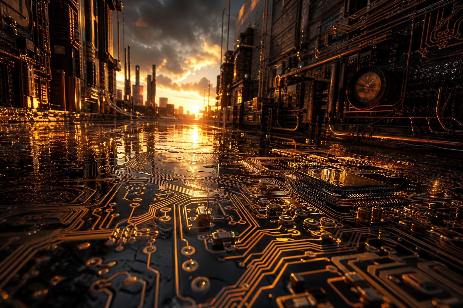 Rainy Neon Alley With Reflections Pcb-Design Wallpaper  4 4K