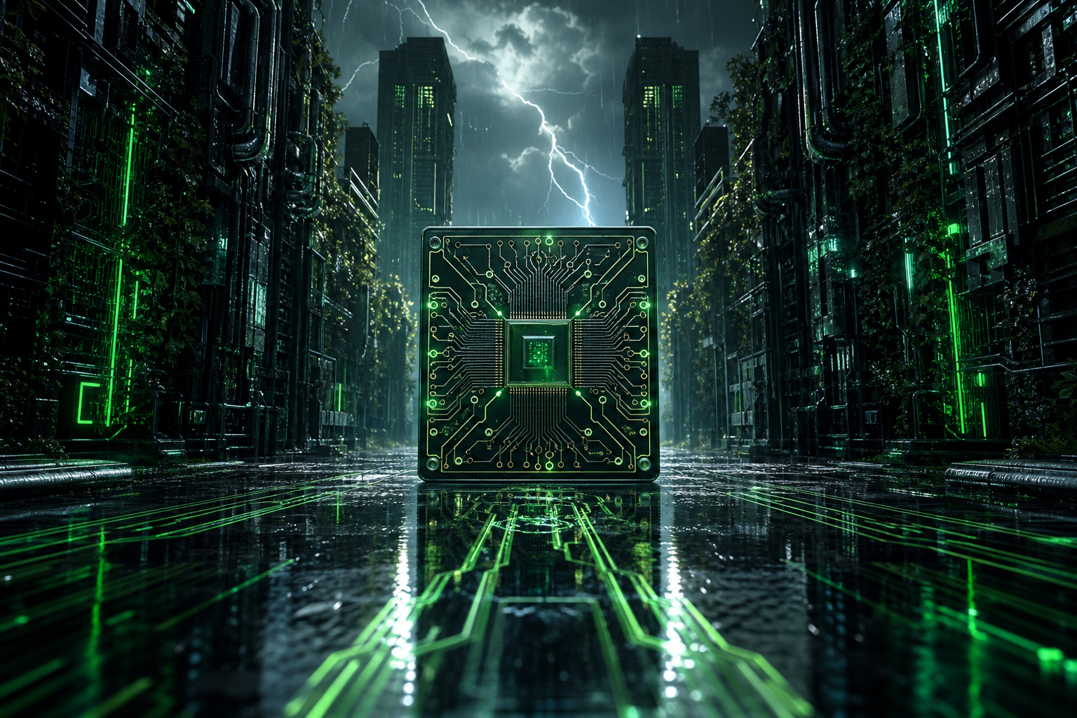 Rainy Neon Alley With Reflections Pcb-Design Wallpaper  4 4K